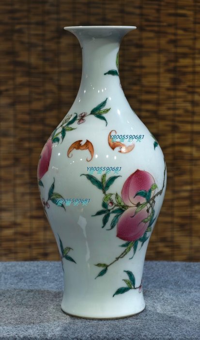舊藏識款【大清雍正年制】粉彩福壽紋(福捧壽)橄欖瓶125Z32613649 【景