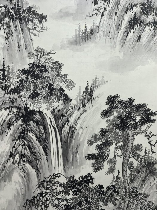 E07124 佐竹永陵 「江山万里」山水 肉筆絹本 掛軸 軸箱 道具 彩色山水 肉筆