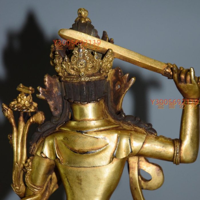 仏像，古董，珍藏，古銅製撒金，鎮宅，辟邪，古美術品，高2⃣️9⃣️cm，重3⃣️5⃣️0⃣️0⃣️克 西藏銅鎏金文殊菩薩造像藏傳老佛像古董收藏古玩原封底【古物珍館】二手