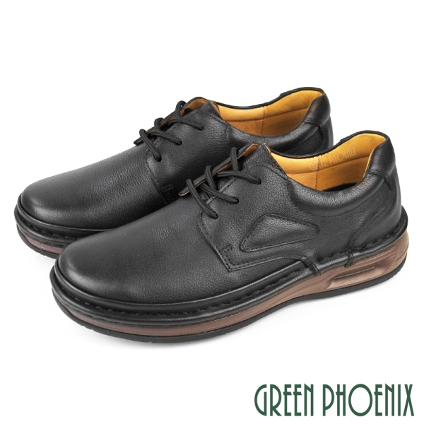 男鞋 休閒鞋 休閒皮鞋 厚底 全真皮 吸震減壓 手縫大底 商務【GREEN PHOENIX 波兒德】T32-15261