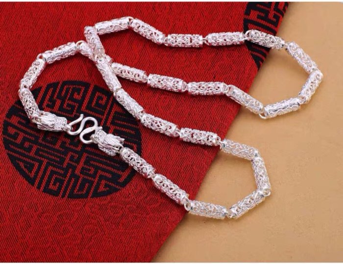 正品999純銀龍頭項鍊男士時尚霸氣鏈子足銀潮男銀飾（6mm粗43克55