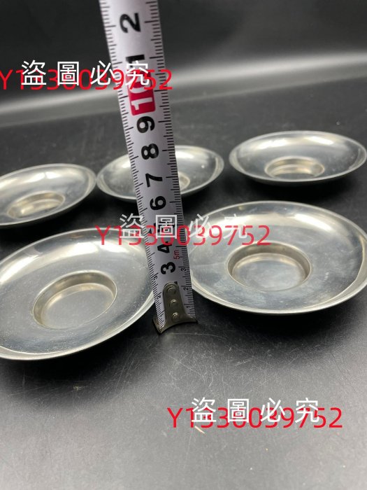 日本拍回，純錫，錫茶托杯托杯墊錫器，五客。 非普通無款錫托純錫，錫