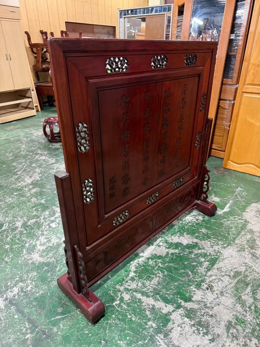 東鼎二手家具】檀木明式仿古雕刻屏風*實木屏風*古董屏風*雕刻屏風*入門