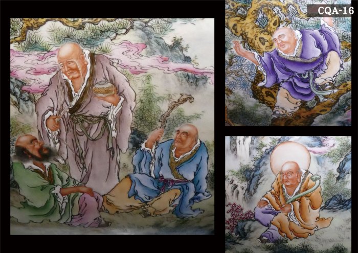 浩林畫廊】【十八羅漢雙耳對瓶】【文革時期】【匋匋齋王琦(款)】「珠山