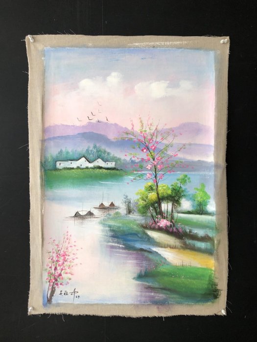 油畫196【吳冠中】風景，純手繪油畫，尺寸x70cm左右| Yahoo拍賣
