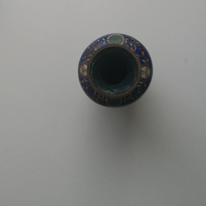 日式古董景泰藍擺件昭和時期七寶燒花瓶掐絲琺瑯藝術品紅綠雙色海外珍藏
