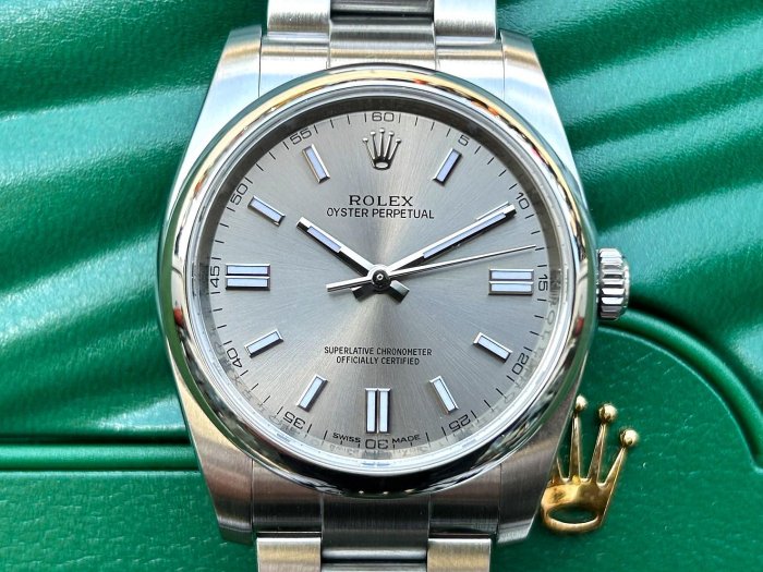 飛馬當舖 ROLEX 勞力士 2018保單 Oyster Perpetual 116000 OP36 灰色面盤 自動上鍊 9成5新 36mm