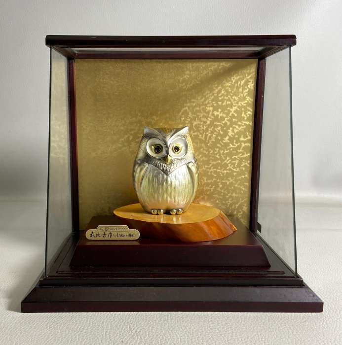 古玩輕鬆拍】日本名家金銀工藝家武比古作純銀ふくろう貓頭鷹