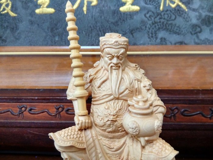 靜福緣】黃楊木雕『武財神』3寸6高武財神趙公明玄壇真君神像木雕供奉