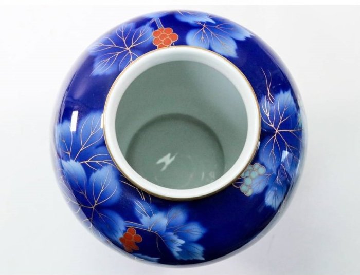 千寿】深川製 色絵彩磁 青磁花紋花瓶◇茶道具/在銘/共箱◇