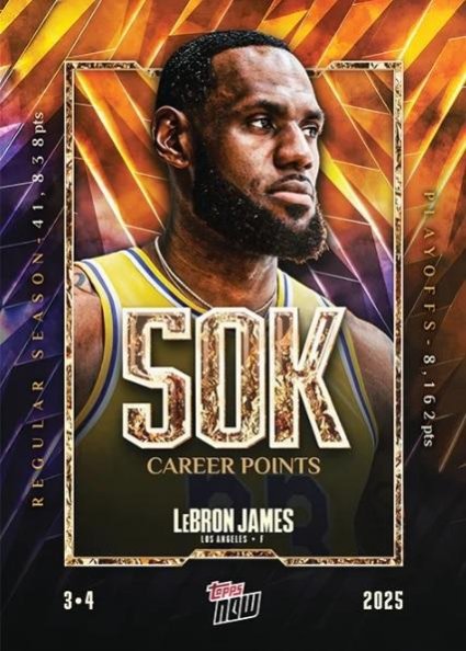 《現貨》Lebron James漂亮生涯5萬分賽季+季後賽總得分創NBA紀錄里程碑經典時刻紀念卡 2025 Topps Now
