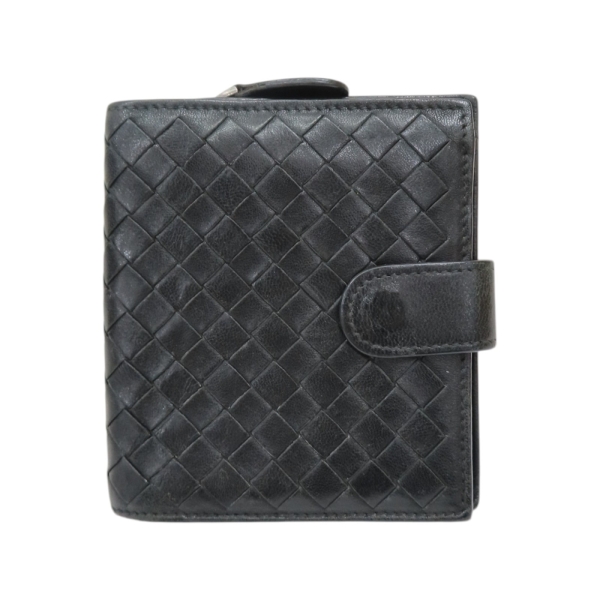 BOTTEGA VENETA BV 寶緹嘉 黑色 編織牛皮 格紋 零錢包 短夾 121059 【二手名牌BRAND OFF】