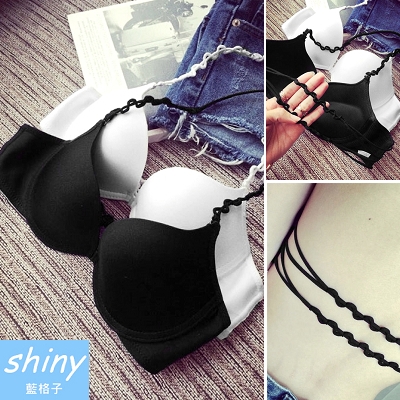 【V0663】shiny藍格子-性感加分．繞脖交叉前扣式美背內衣