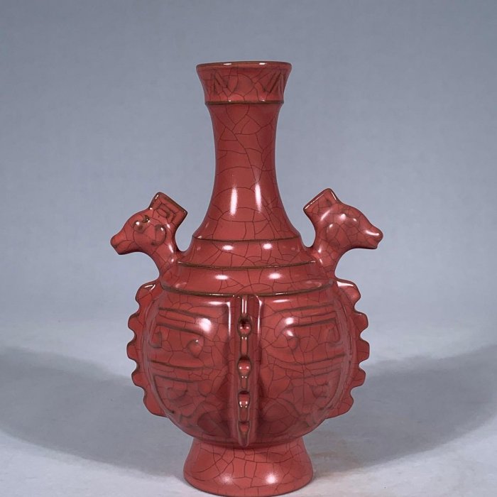 宋汝窯紅釉戰戟尊，高19直徑12.5cm，1501599 瓷器官窯汝窯【古雲