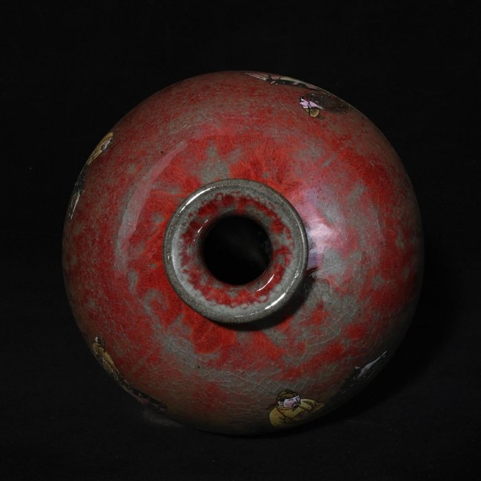 宋時代 建窯 紅釉 描金 人物騎馬図 梅瓶 供御款 花瓶