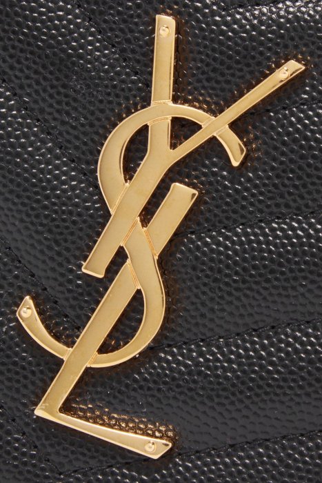 【YSL】MONOGRAM系列V字縫線魚子醬牛皮金屬LOGO拉鍊長夾/手拿包