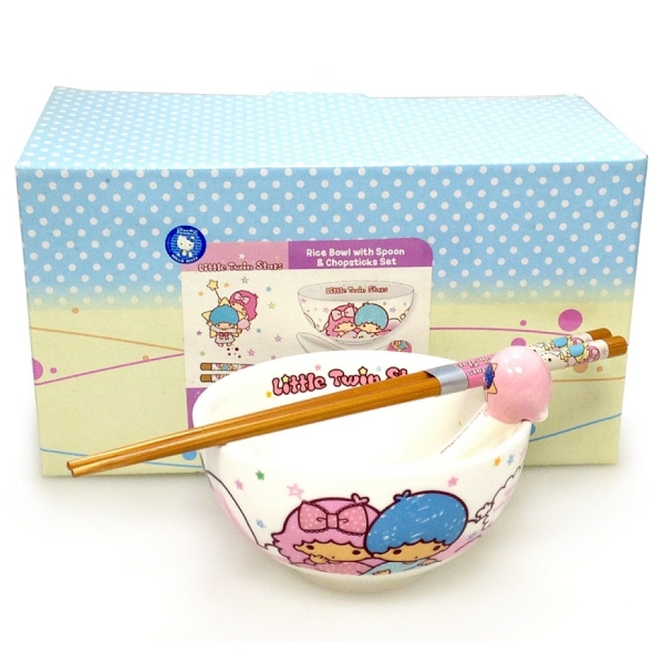 【震撼精品百貨】Little Twin Stars KiKi&LaLa 雙子星小天使~LITTLE TWIN STAR 陶瓷餐具組(碗/湯匙/木筷)