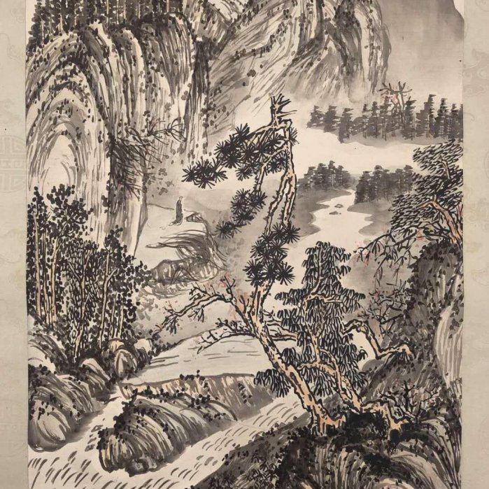 李元 山水画 掛軸 李元 山水画 掛軸 中国掛け軸「李方膺作 山水図 紙本」肉筆保証 中国