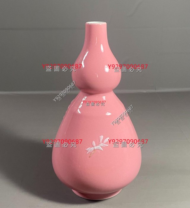 二手】567陶瓷景德鎮建國瓷廠桃紅釉堆花窯彩堆白花鳥葫蘆花瓶。柴窯燒