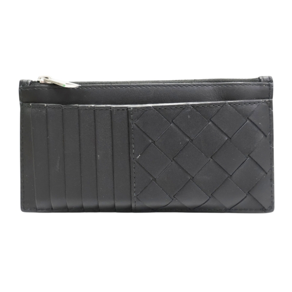 BOTTEGA VENETA BV 寶緹嘉 黑色 羊皮 Intrecciato 拉鍊 零錢卡片包 766155【二手名牌BRAND OFF】