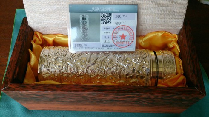 雪花銀)九龍保溫杯.水杯內膽.外殼.990純銀.手工製作.有鑑定證書.含純銀