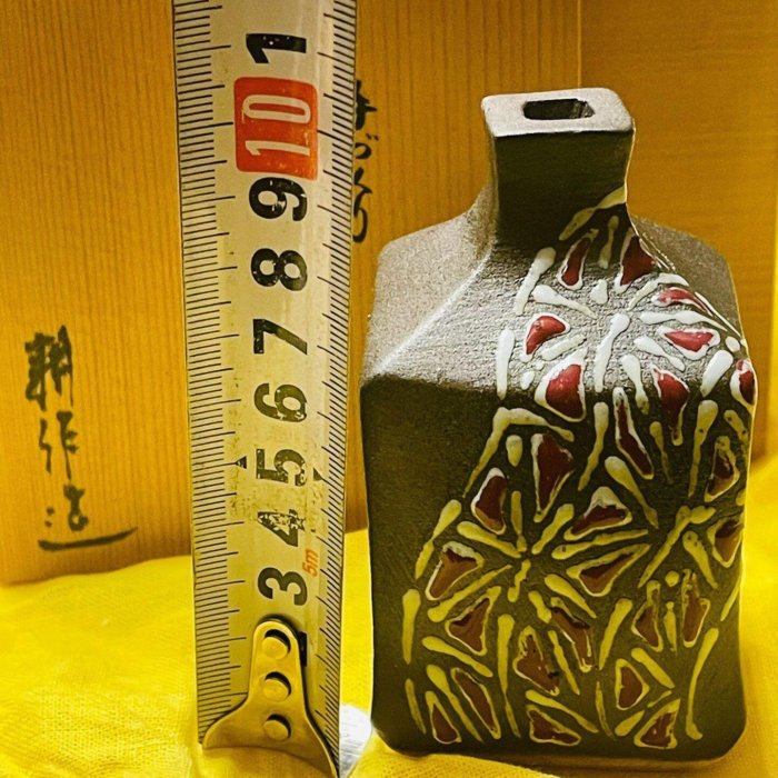 日本回流九谷燒名家角地耕三作陶制輪插手繪點釉花瓶擺件古玩收藏老物件