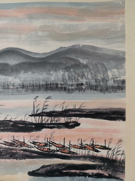 嚴選林風眠手繪山水畫，立軸精裱藝術珍品，尺寸98x48公分經典作品壞作