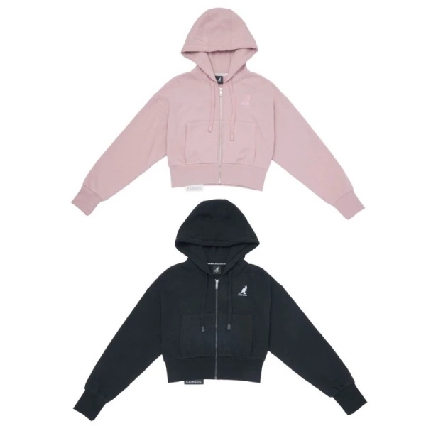 KANGOL 外套 黑 粉 落肩 短版 連帽外套 女 64521402-
