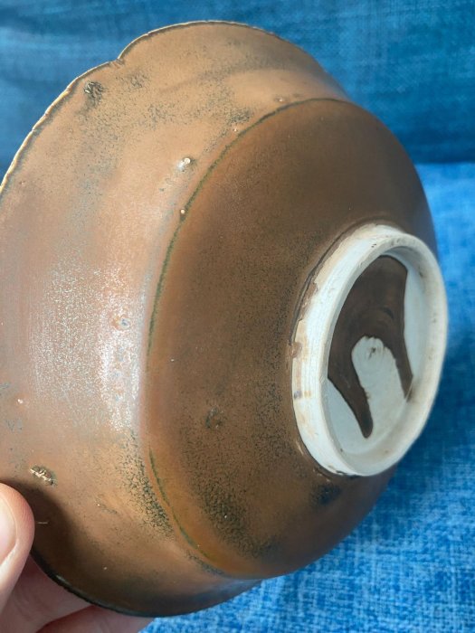 宋代紫定花口折沿盤！整體完整！定窯風格單色釉工藝！高4.2cm口徑16cm