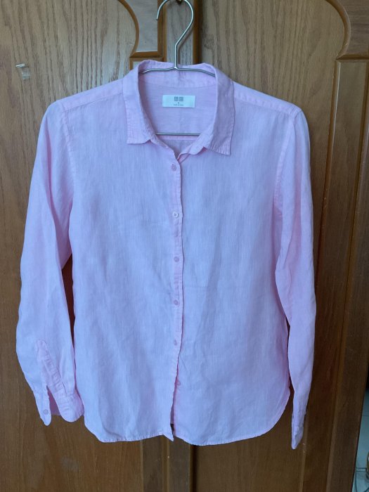 uniqlo粉色亞麻長袖襯衫