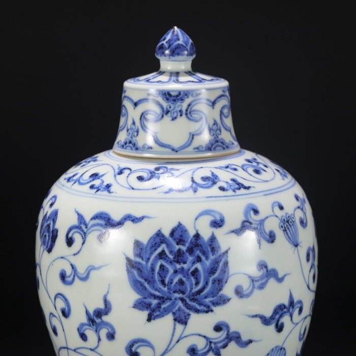 ※中国古美術/明代/五彩纏枝蓮花紋梅瓶/(底款:大明永楽年製) 明代永樂青花纏枝蓮紋帶蓋大梅瓶尺寸：高30.5公分口徑4.5公分肚徑16