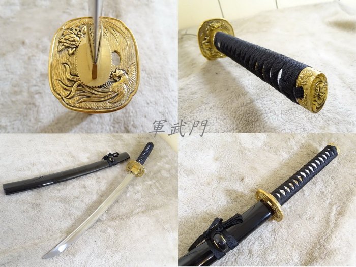 軍武門二館】精選日本刀鳳凰武士(銅配裝/黑/中)居合刀/劍道練習/擺飾