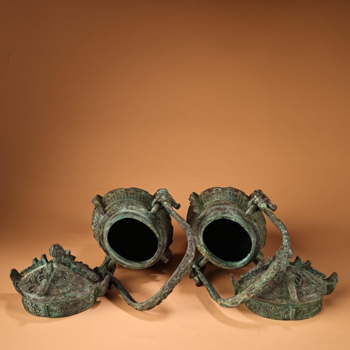 古董，藏友旧藏寄売，青銅製，「商獸面紋提梁器」祭祀品，附葬品，文房