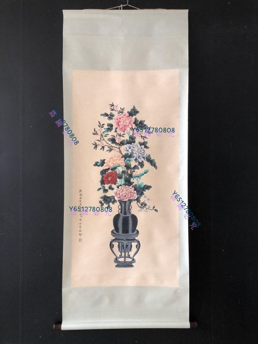 L45【郎世寧】花瓶四尺純手繪作品，一物一圖裱好尺寸200*90cm畫芯尺寸