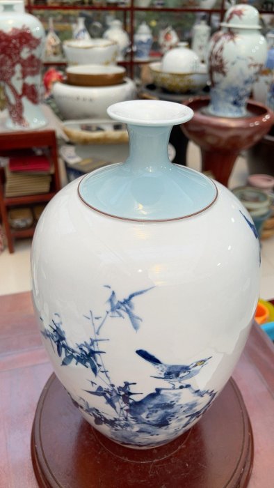 景德鎮青花五彩花瓶，涂玉平老師力作《春韻》，純手工繪製，發色