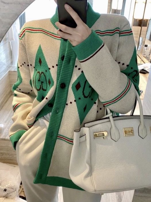 【妖妖代購】Gucci 21 早春菱格幾何緹花毛衣外套 男女同款