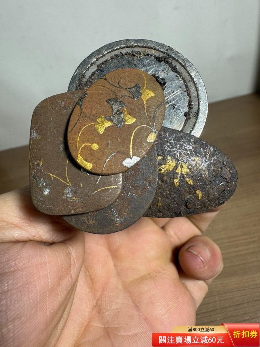 日本鐵器金工鐵打真金白銀老鐵片嵌金嵌銀工藝花卉紋飾金工配二手【清風