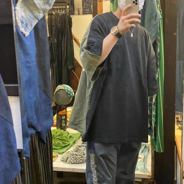 KAPITAL 平田和宏デザイン 天竺コットン 花柄刺繍 Tシャツ ブルー