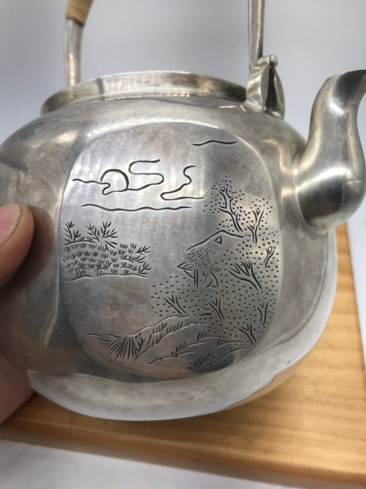 已讓藏』日本老銀壺大師/中川淨益造六角雕刻銀瓶1.2L 底款淨益方
