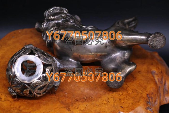 日本古美術作品鑄銅制《牡丹花球獅子置物唐獅置物》 日本古董銅