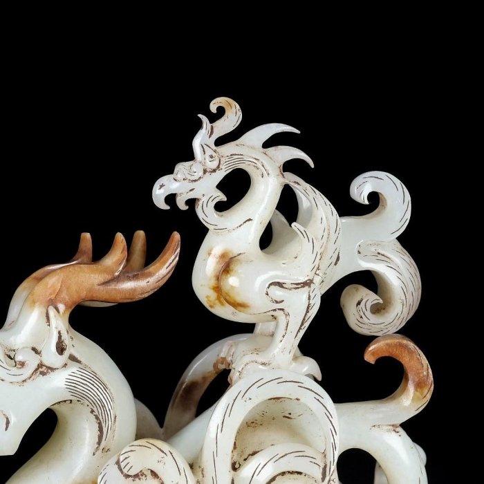 長方形 龍鳳 玉牌 天然石 清時代中国古美術 和田玉 アクセサリー 旧家蔵出し 舊藏和田玉龍鳳擺皮殼渾厚自然，儲存良好全品相，玉質細膩溫潤，沁色入
