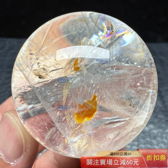 天然水晶 球 天然溫感黃水晶彩虹水晶球，編號1107，直徑4.95厘米，重165克。晶體通