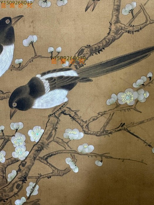 AK40【趙佶】花鳥，純手繪絹本三尺中堂畫，裝裱尺寸：218*58cm左【聚寶