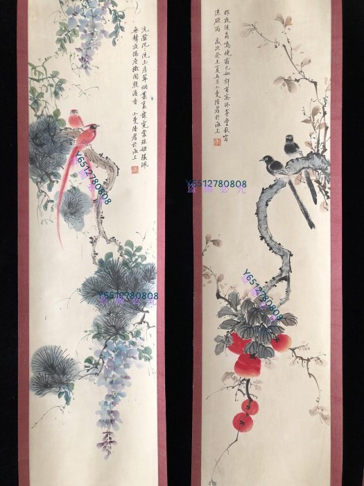 編號58【陸小曼】花鳥，純手繪四條屏，260一套裱好尺寸高x寬180*50cm