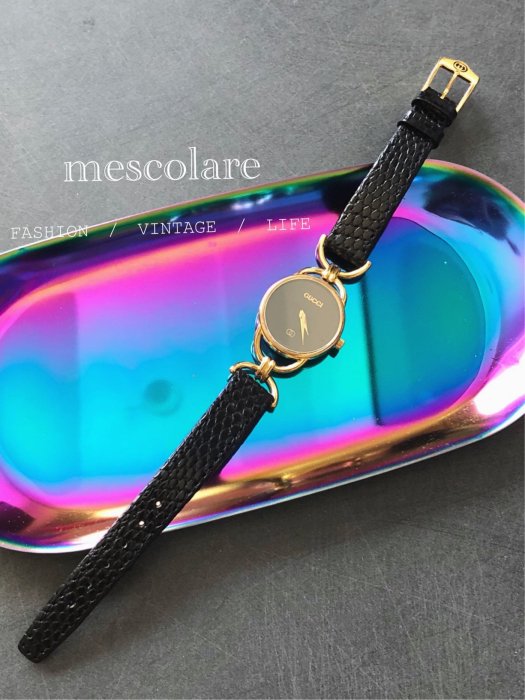 售罄mescolare二手精品正品Gucci18K金黑面盤手錶絕版品奢華優雅復古風格古董錶不議價