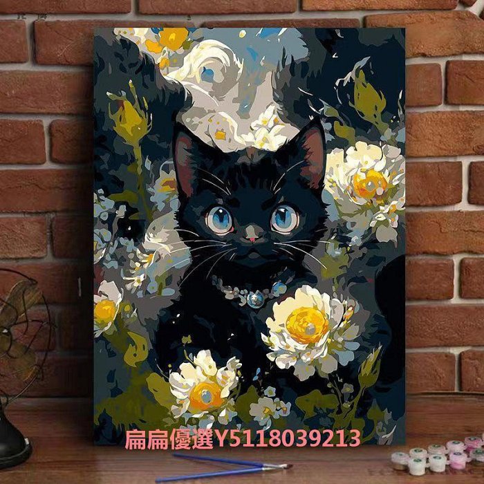 數字油畫新款高難度diy油彩畫高級感手工涂色網紅填充卡通貓| Yahoo拍賣