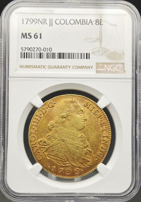 嚴選18世紀西班牙殖民時期古董金幣，純度935，重達27公克卡洛斯四世8