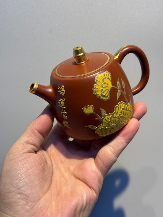 顧景舟漢鐸紫砂壺·大紅袍朱泥?六八老料?泥繪花卉壺身嚴選推薦收藏大紅