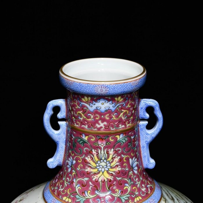 可議價清乾隆粉彩花鳥紋雙耳瓶，高26cm直徑20cm，編號3817634官窯、民