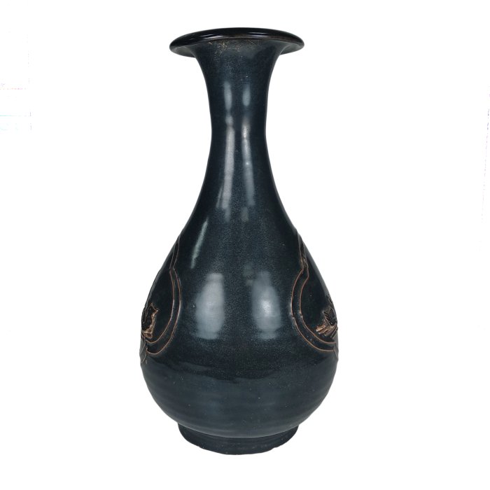 博古珍藏》宋．吉州窯黑釉刻鴛鴦圖玉壺春瓶．早期